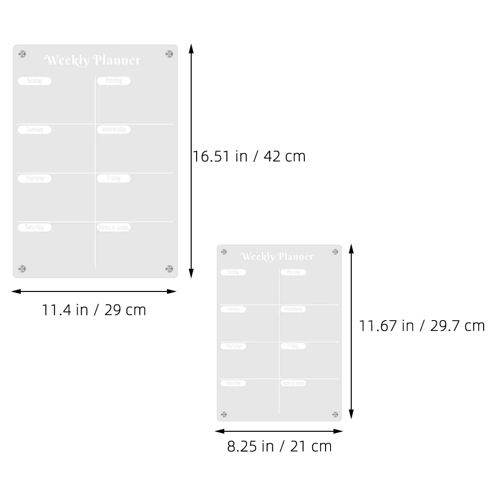 2 pçs acrílico seco apagar placa menu magnético planejador geladeira claro placa de escrita agenda semanal lembrete seco apagar placas