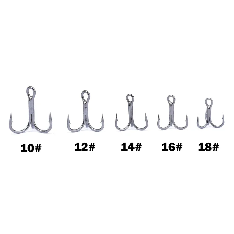 OUTKIT 10 Stück 3 x starke, superscharfe, runde Drillinge, rostfrei, Kohlenstoffstahl 10–18 #   Angelgerät mit Meeres-Drillingen