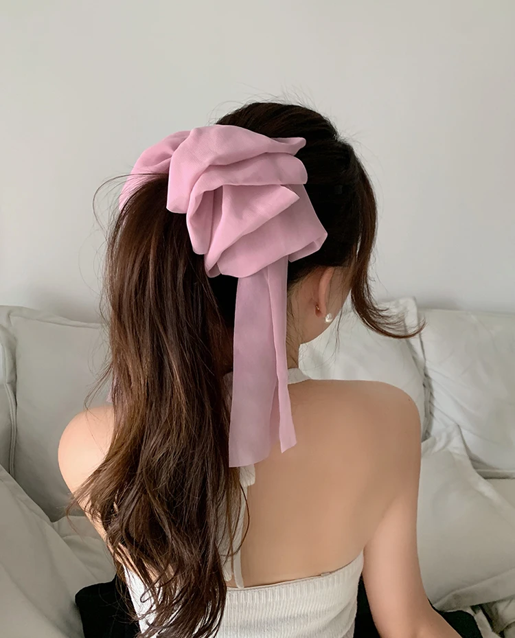 Chiffon Multi-layer Large Barrette Bow Hairpin For Female Streamer Fairy Back Head Ponytail Spring Clip French Lazy Headdress