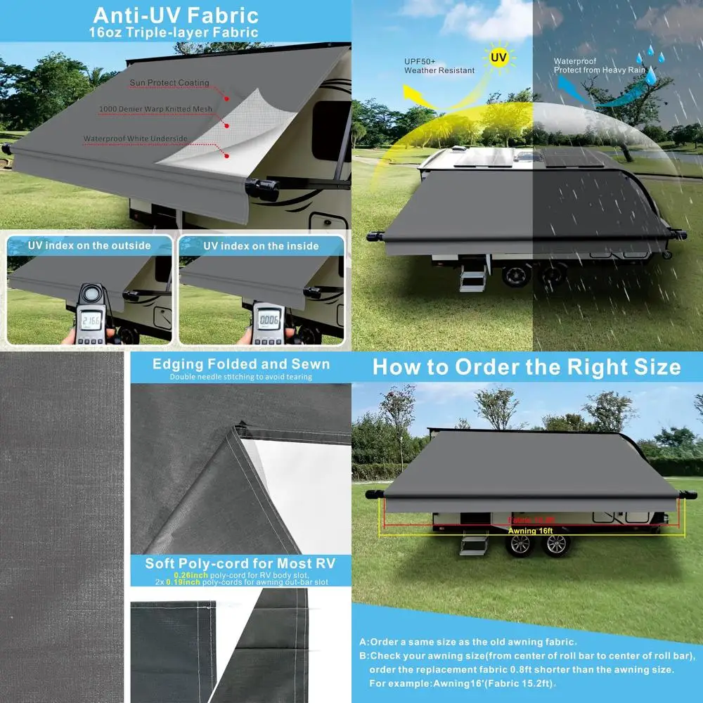 

Замена ткани для навеса для автофургона (ткань 9 футов 2 дюйма), сверхмощный тент из виниловой ткани на 16 унций для кемпера, замена универсального тента для кемпера f