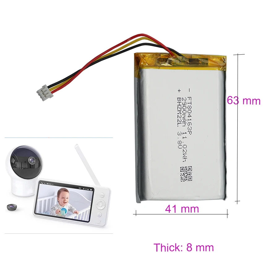 3.8V 2900mAh 11.02Wh Li-polymer Li Battery 804163 JST 3Pin 1.25mm Replacement For a Baby Monitor