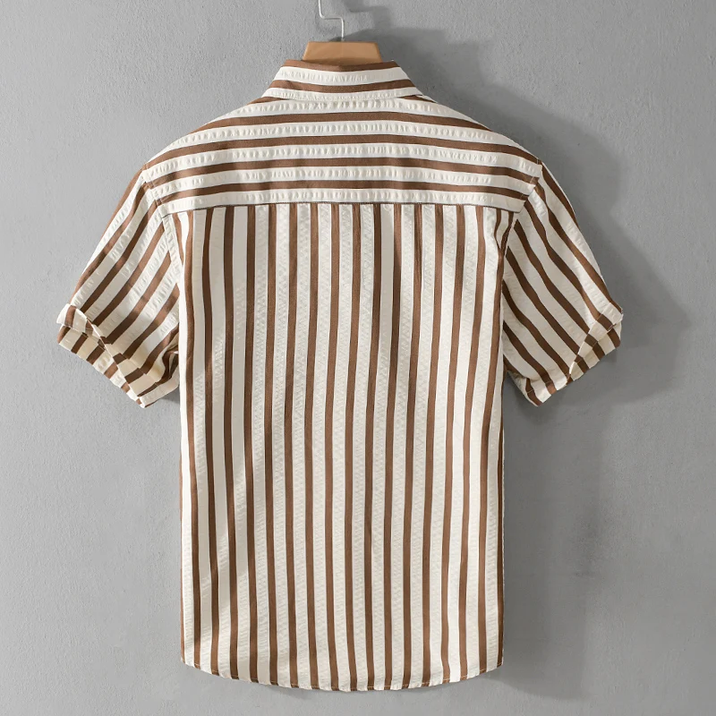 New Stylish Short-sleeve Cotton Striped Quality Shirt Men Brand Trendy Comfortable Casual Top Clothes Chemise Homme De Luxe