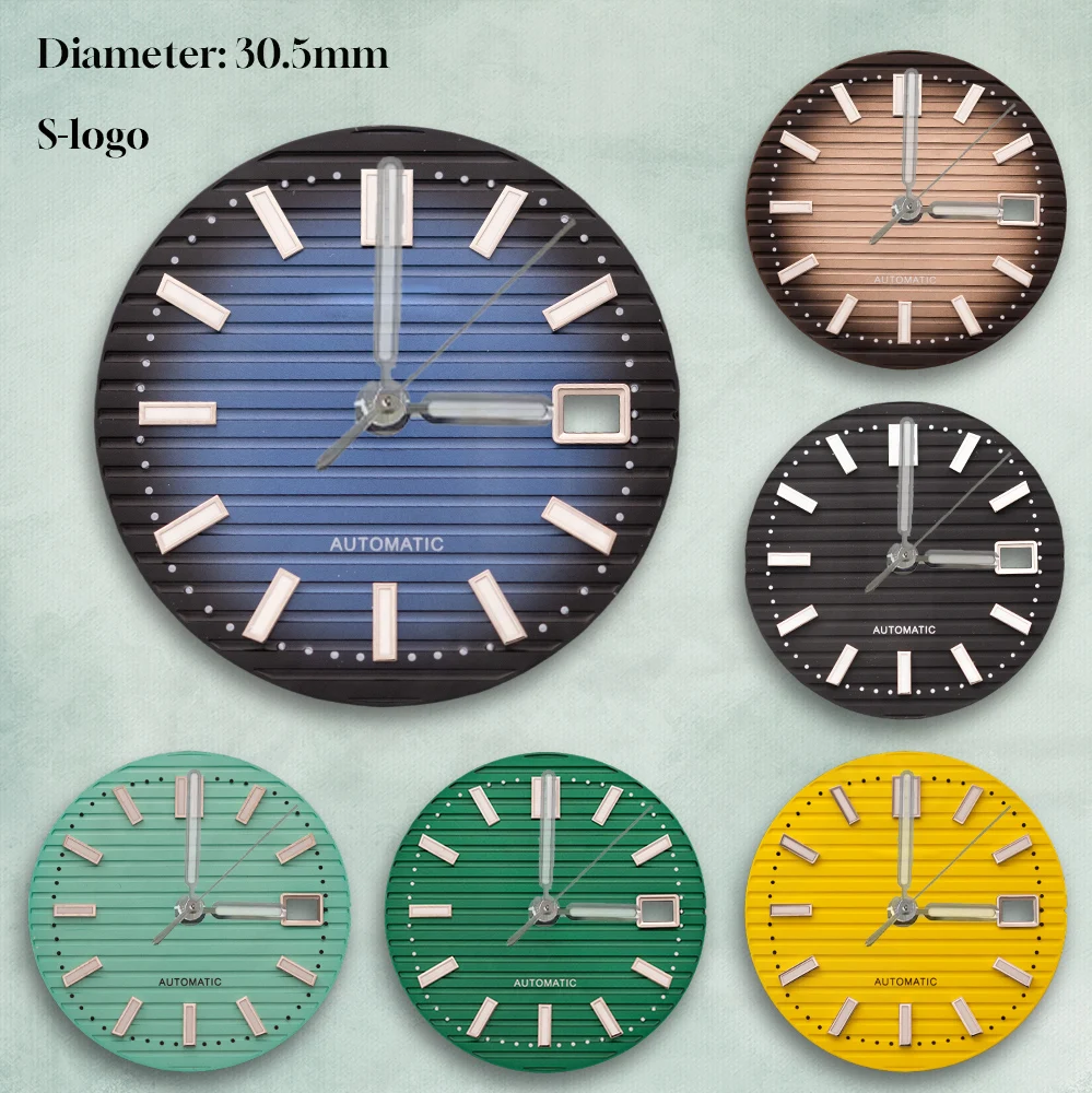 

30.5mm Luxury Sports Style Black Dial Compatible with NH35 NH36 | with S Logo & Green Luminous - Watch Modification Accessories