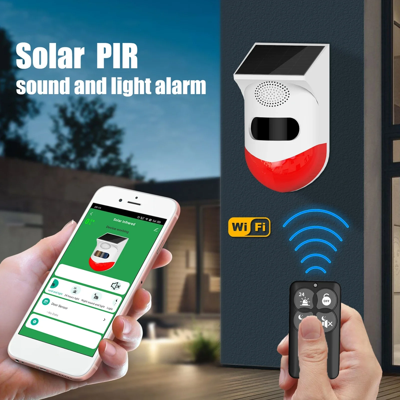 

2 in 1 Wireless Solar SIren Light Flash Outdoor Alarm Horn Home Security Alarm System with bluetooth APP / Remote Control