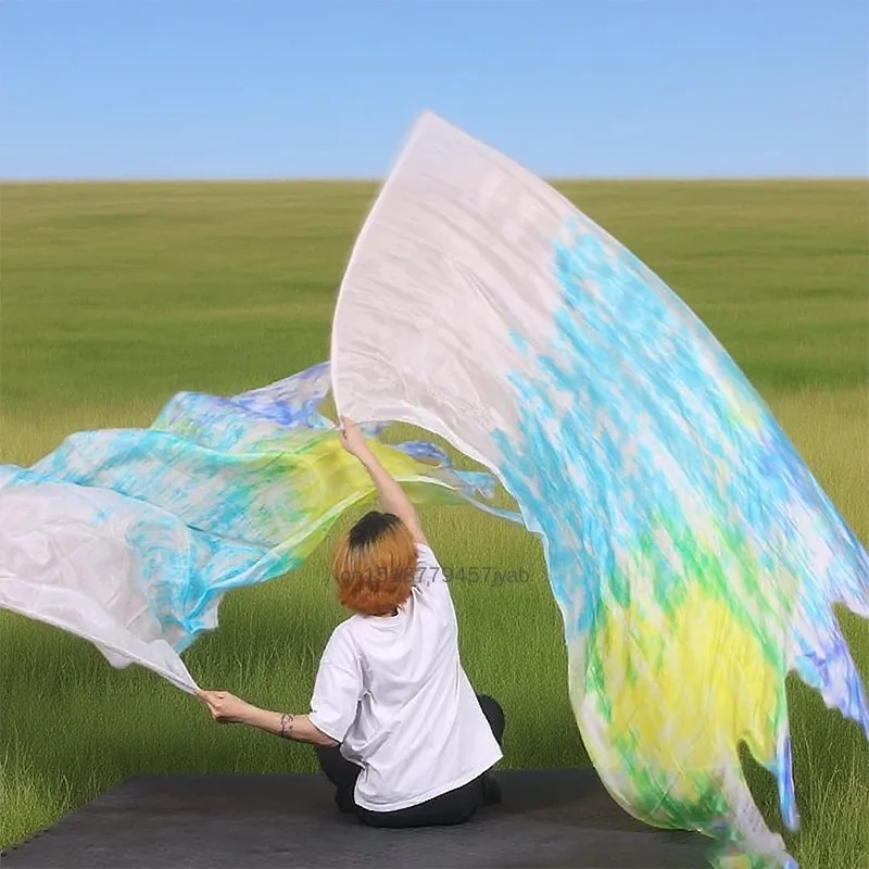 Personalizowany, w 100% z czystego jedwabiu, welon do tańca brzucha, jedwabna chusta do tańca brzucha, ręcznie robiony, gradientowy kolor, welon do ćwiczeń i występów tanecznych.