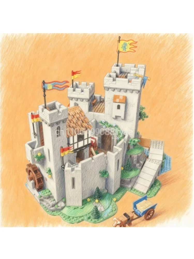 MOC Medieval Lion Knight Castle Building Blocks Modular Fortress Model Collection Display Bricks, Adult Lovers Gift