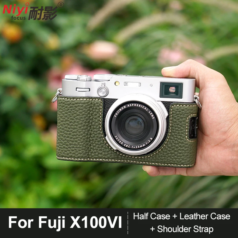 Genuine Leather Half Case with Shoulder Strap Lens Cap Cover Protector for Fujifilm X100VI Camera Street Photography Accessory