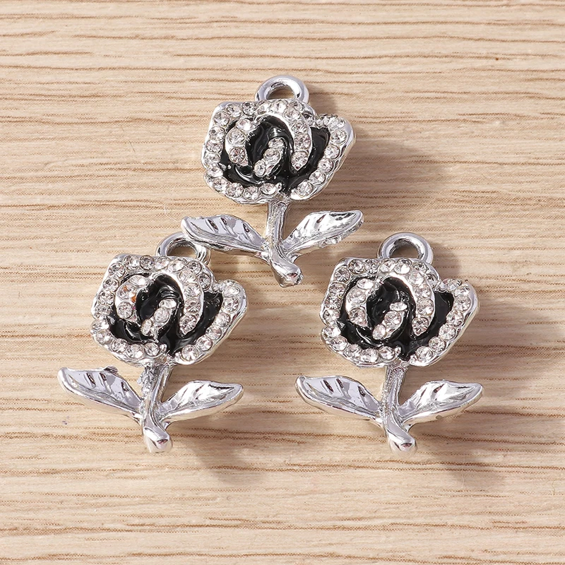 10pcs 13x22mm Cute Crystal Rose Flower Charms Pendants for Jewelry Making Women Fashion Drop Earrings Necklace DIY Crafts Gifts