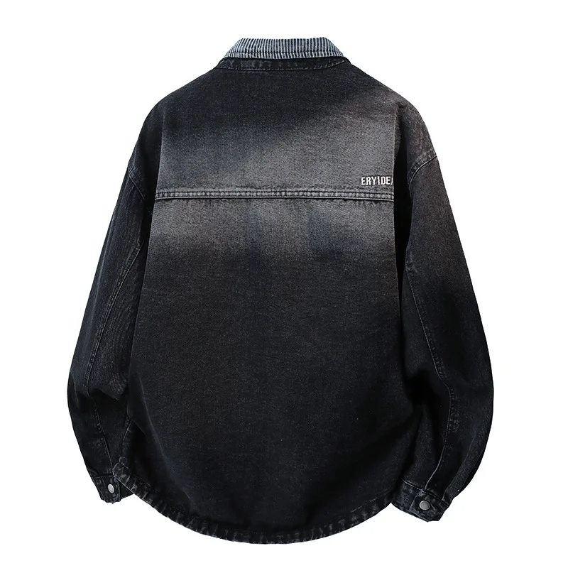 Men Vintage Washed Black Denim Jacket Oversized Streetwear Casual Button Up Jean Jacket Loose Hip Hop Coat Spring Autumn
