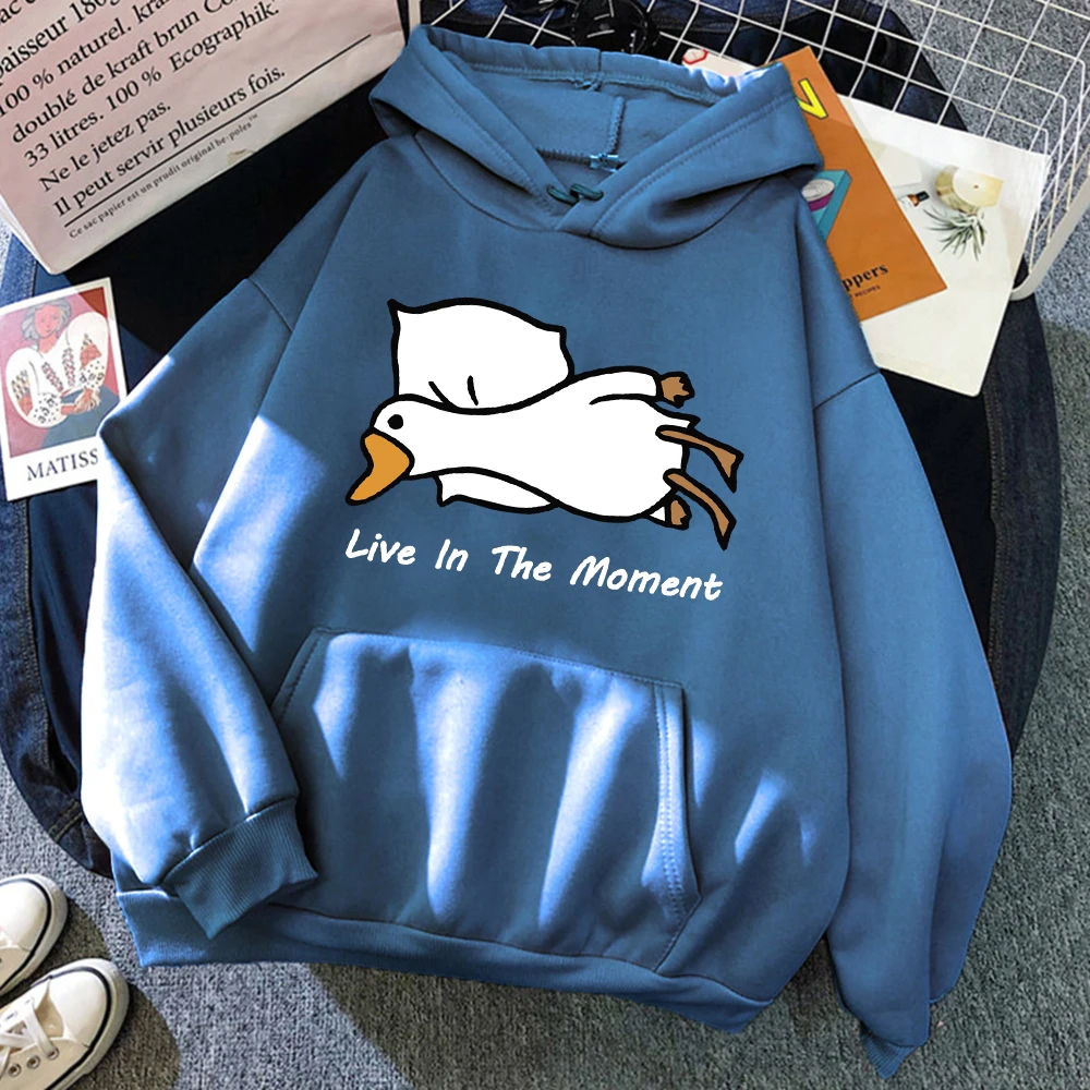 

Толстовка с принтом Goose Live In The Moment для мужчин, базовый флисовый пуловер, повседневные толстовки унисекс, мужская осенняя свободная одежда