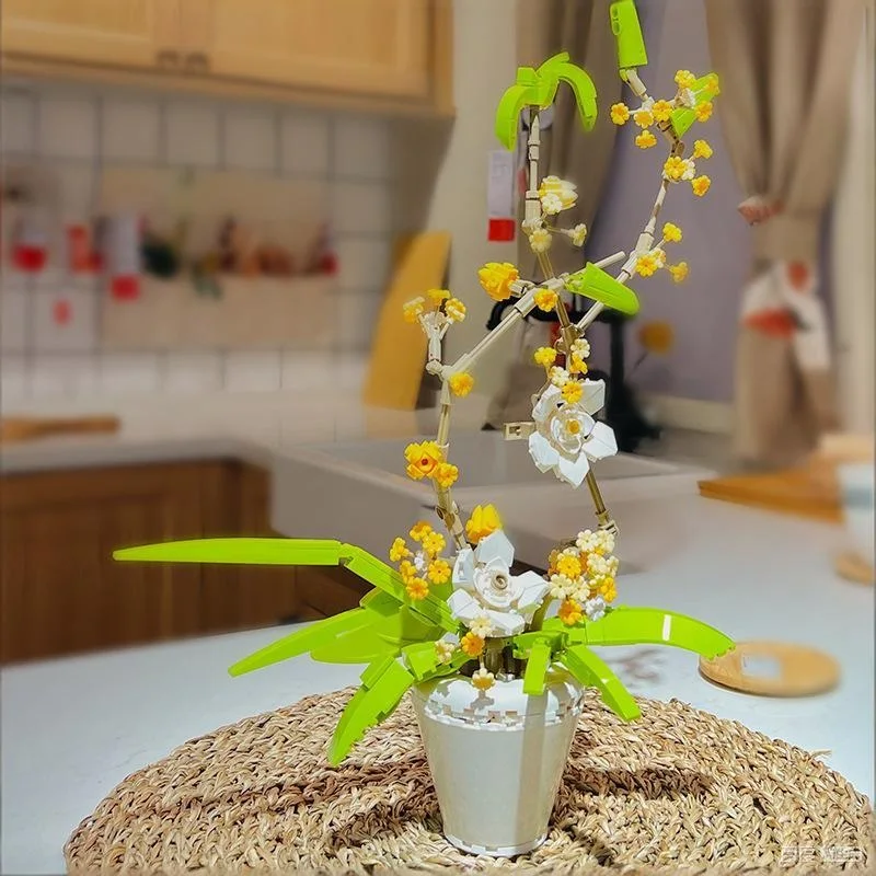 Bloques de Construcción con Aroma a Ramo de Olivas, Ladrillos Creativos de Flores Eternas en Maceta, Modelo de Juguete para Armar, Regalos, Adornos y Decoración