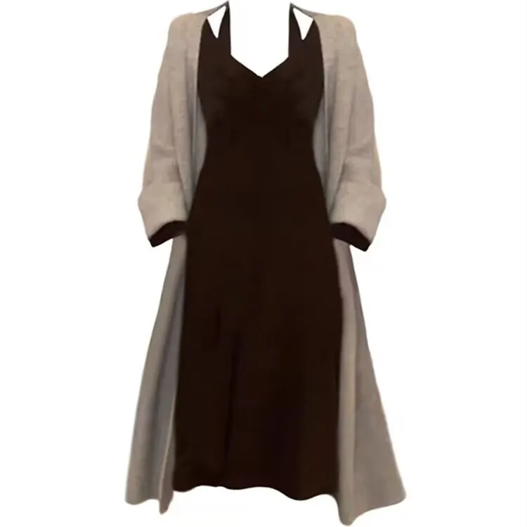 

Женский вязаный свитер очень большого размера, комплект Dr с открытым кардиганом на бретельках, зимняя мода, одежда больших размеров, ансамбль