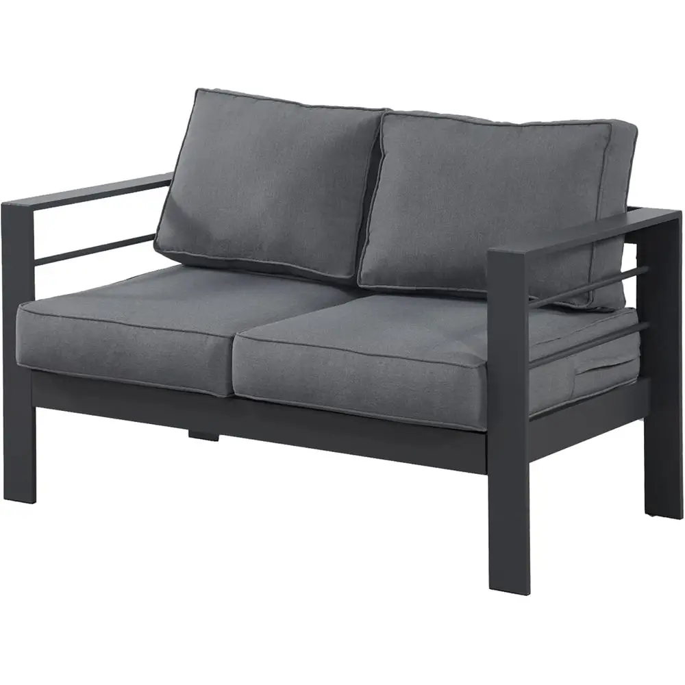 

Patio urniture Loveseat, All-Weather Outdoor 2 Seats Soa Couch, Gray Metal Chair with k Grey Cushions