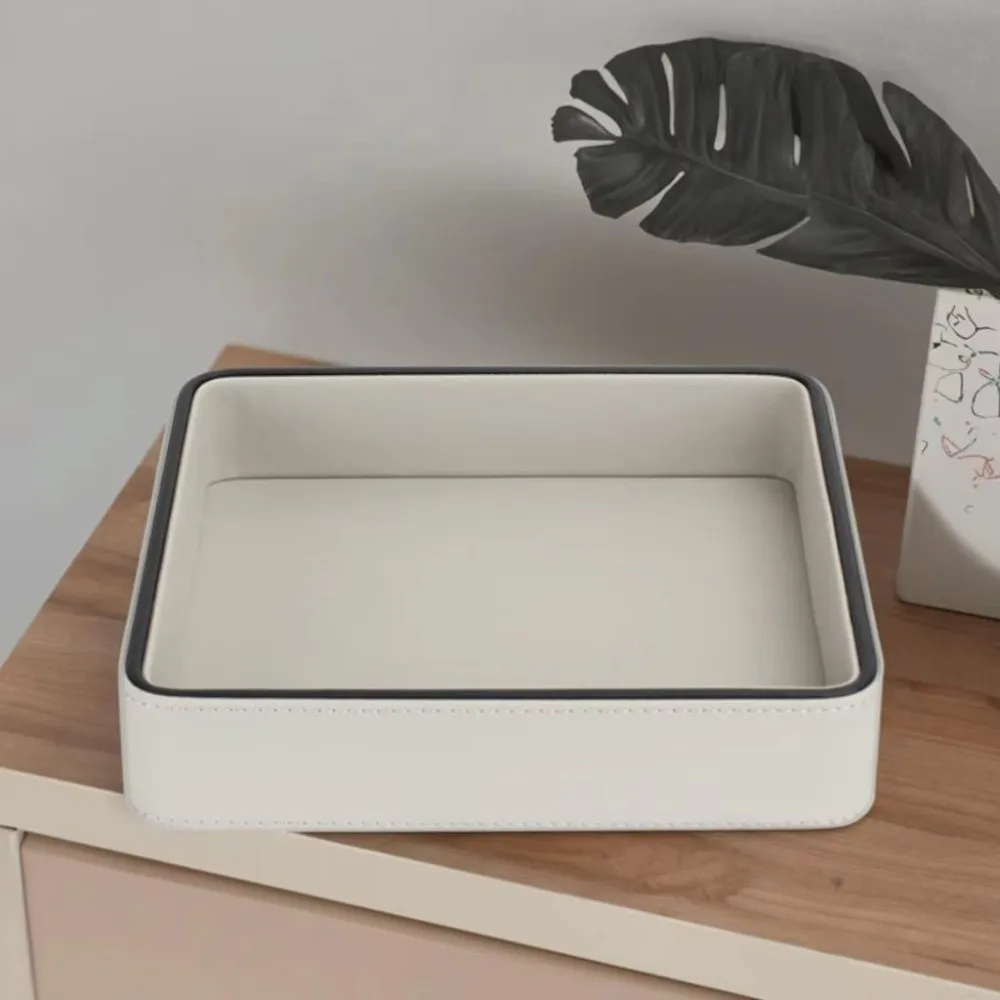 PU Leather Jewelry Organizer Box Storage Box Home Living Storage Plate Room Decoration Desktop Cosmetics Miscellaneous Tray