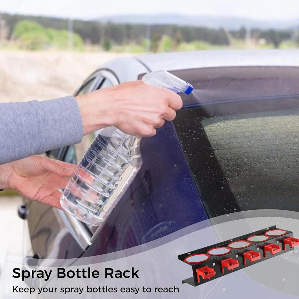

Стеллаж для хранения распылителей, 5 отверстий и 5 подвесных крючков, настенное крепление, органайзер для бутылок, детализация автомобиля для дома, автомобиля, салона красоты