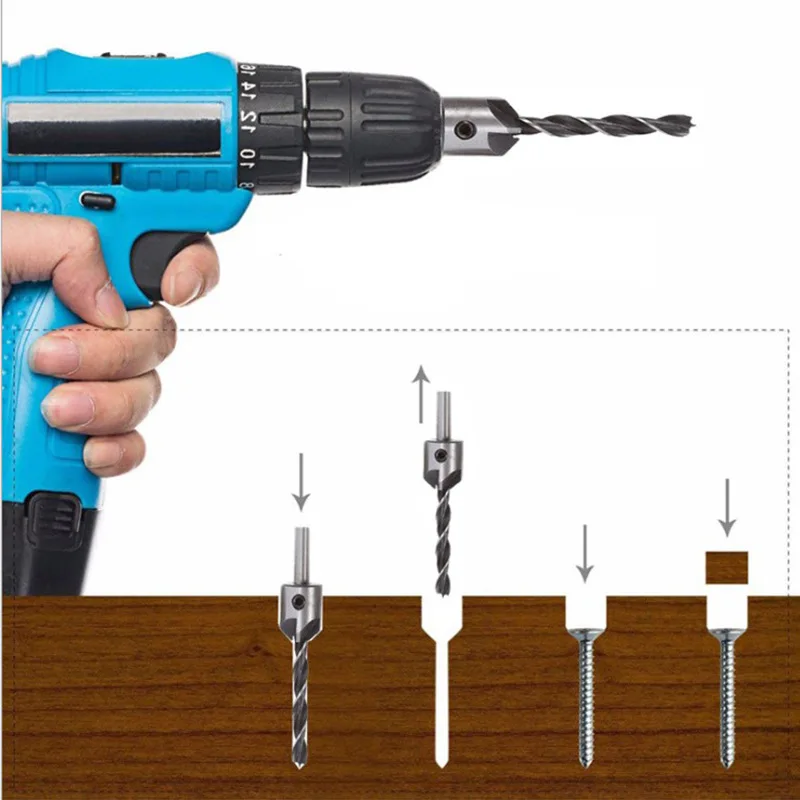 7pcs Three-point Woodworking Countersunk Drill Reaming Drill Bit 3-10mm Woodworking Countersunk Hole Guide Drill Bit