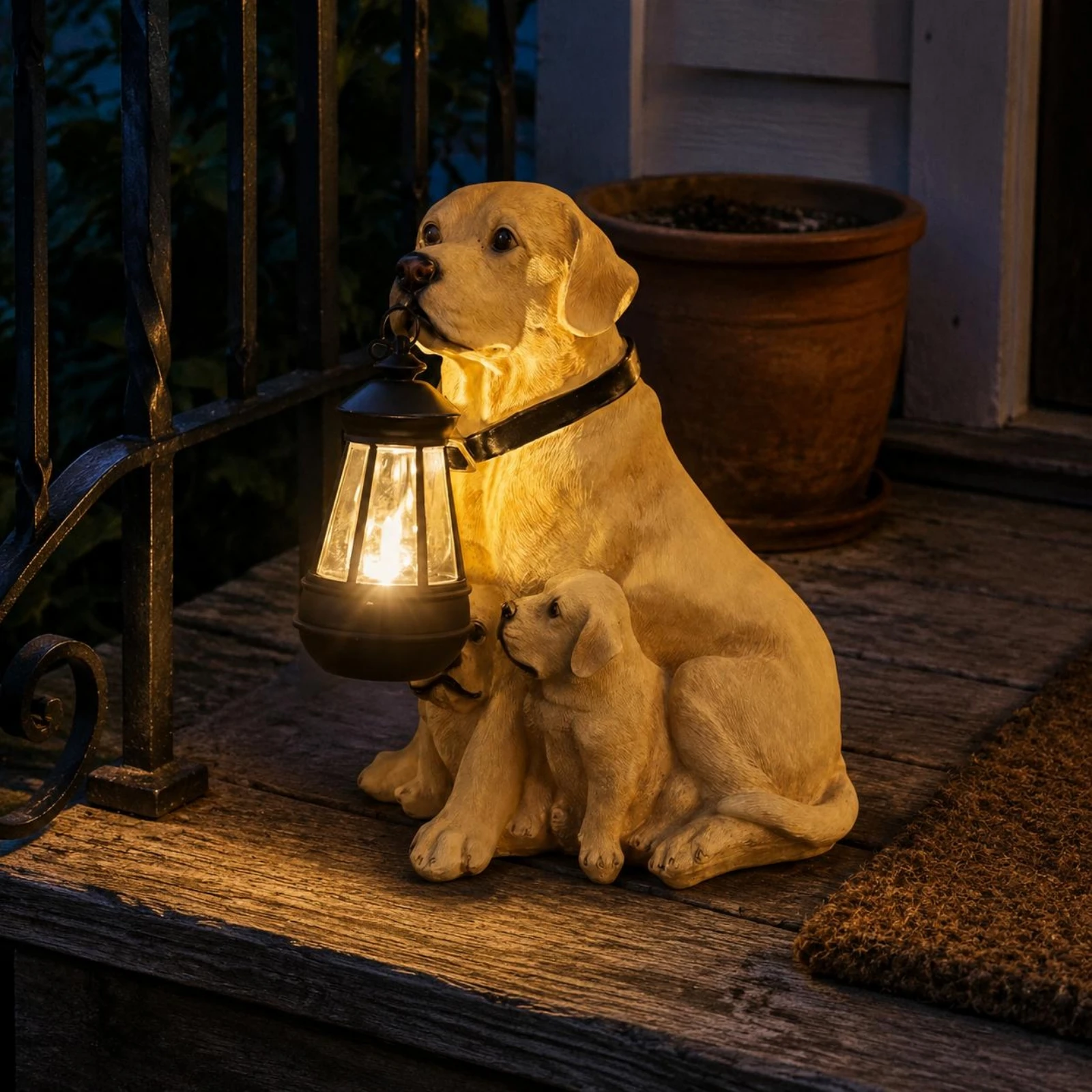 Solar Dog Garden Statue Auto on/deactivated Solar Dog Lantern Yard Ornament Weather Resistant for Entrance view 5