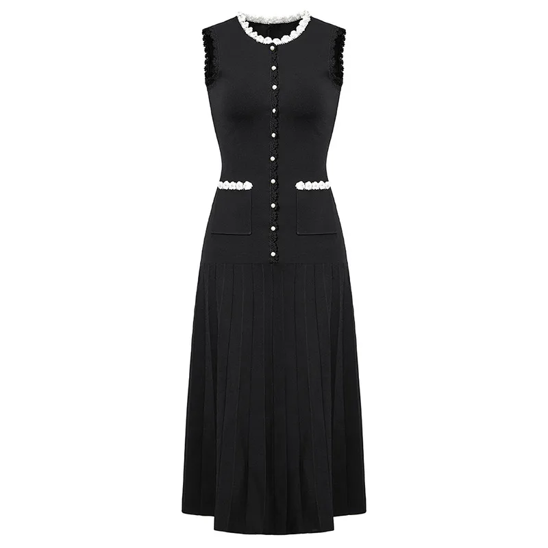 

Fashion O-Neck Sleeveless A-Line Dresses Luxury Flower Appliques Women Dress