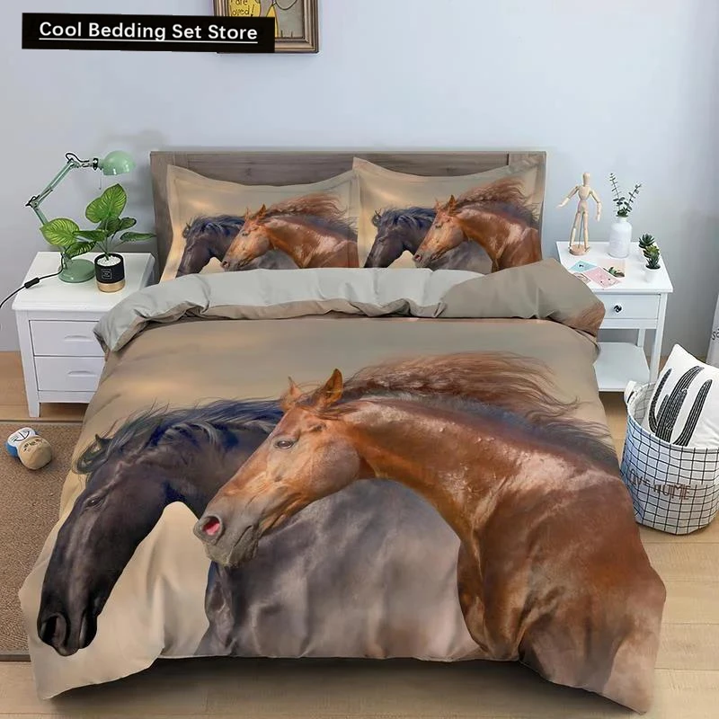 

Horse Bedding Sets Single Double Queen King Size Quilt/Duvet Cover with Pillowcase 2/3 PCS Bedclothes Polyester Comforter Cover