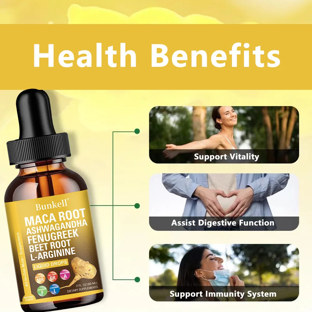Organic Maca Root Liquid Drops with Ashwagandha,Fenugreek, Beet Root and Panax Ginseng Liquid Multivitamin for Women and Men