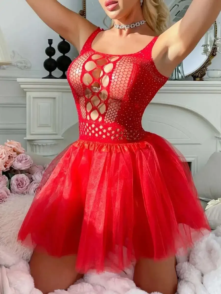 مثير بلون فستان من الدانتيل شبكة فستان شفاف عارية الذراعين عميق الخامس الحمالات فستان بلا أكمام الساحرة أنيقة عادية B9N9 #2