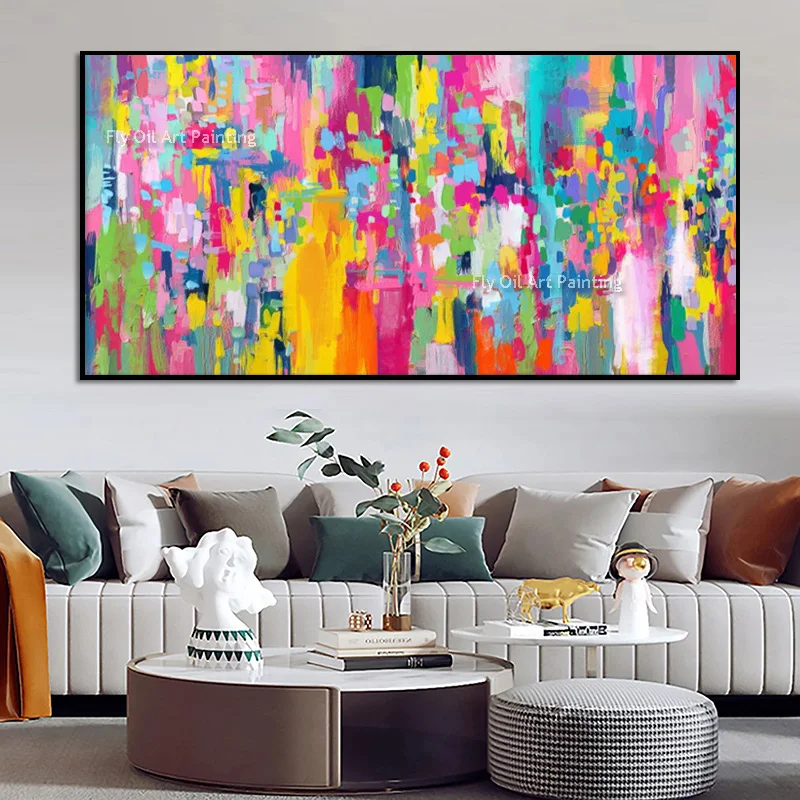 Fashional Design Colorful Abstract Canvas Oil Painting For Home Wall Decor New Simple Brown Beige Thick Original Artwork