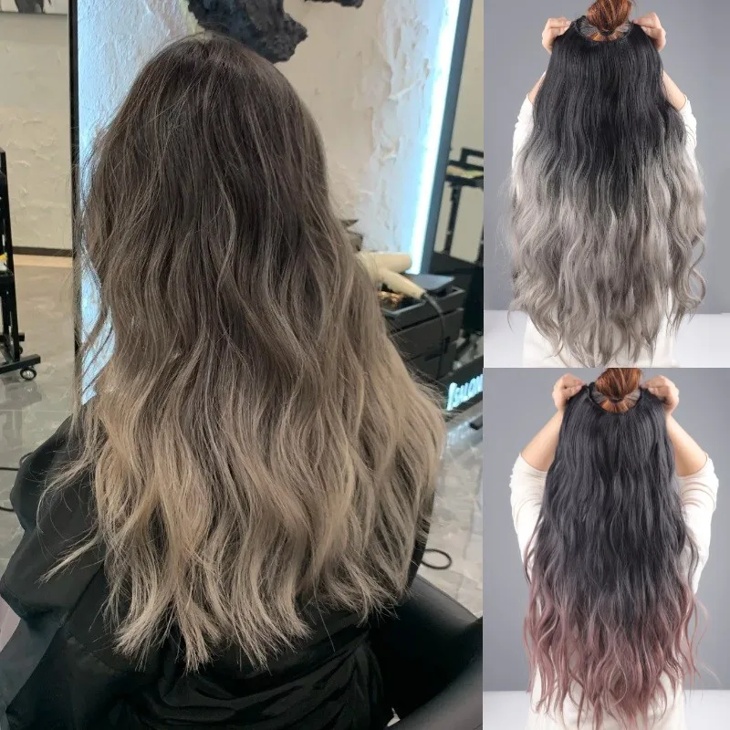 Gradient color  Paris painting dyeing additional volume fluffy one-piece long curly hair highlight dyeing hair extensions