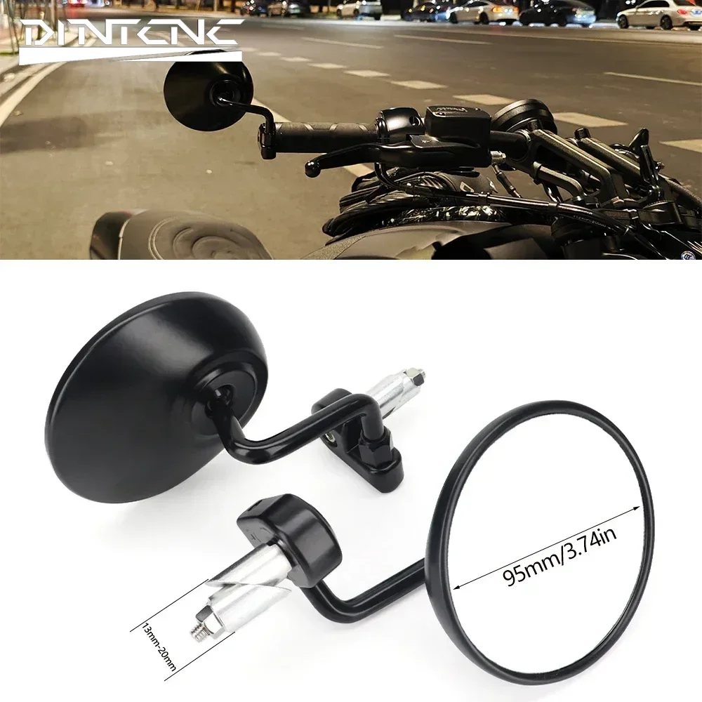 

13-20mm Inner Diameter Handlebar End Mirror Universal Motorcycle Left Right Handle Rearview Mirrors Aluminum 95MM Lens Glass