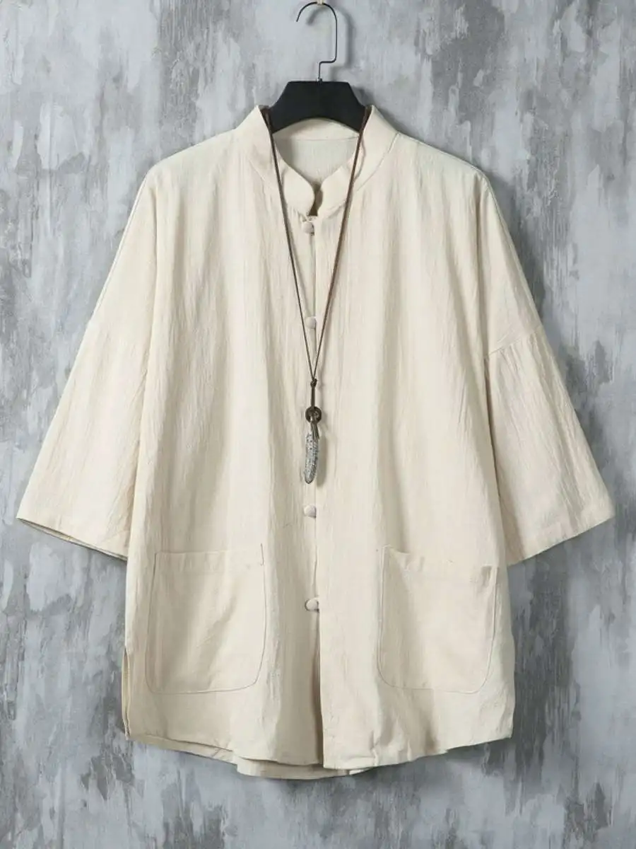 

Men's Printed irt Five-Quarter Sve Stand Collar Tang Suit Youth Sle Spring Autumn Casual Faion PU Material