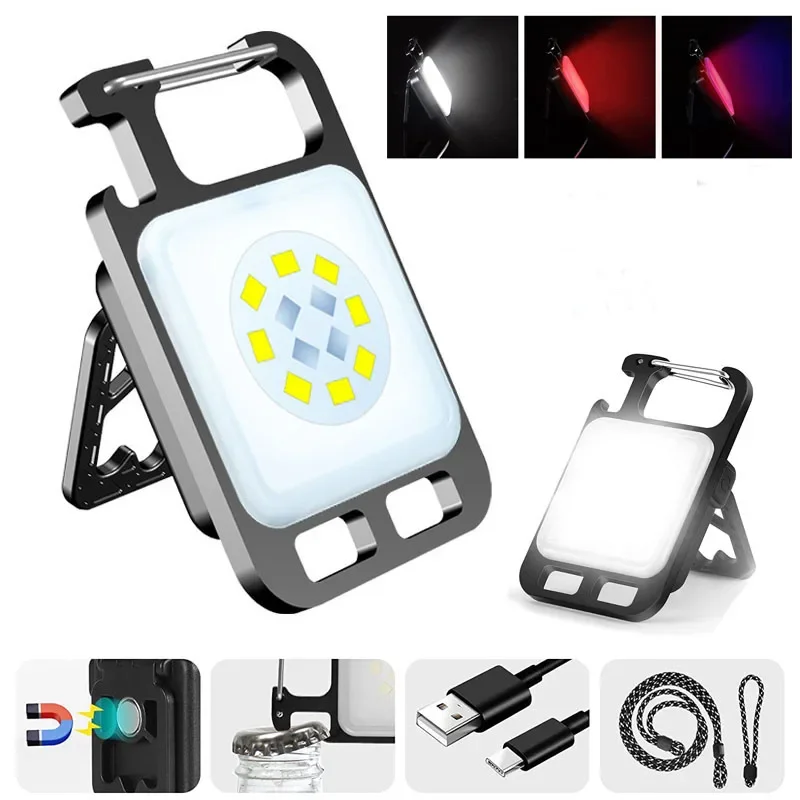 USB MINI COB Keychain Convenient Flashlight with 4 Lighting Modes Rechargeable Camping Light with Magnet for Camping Home Work