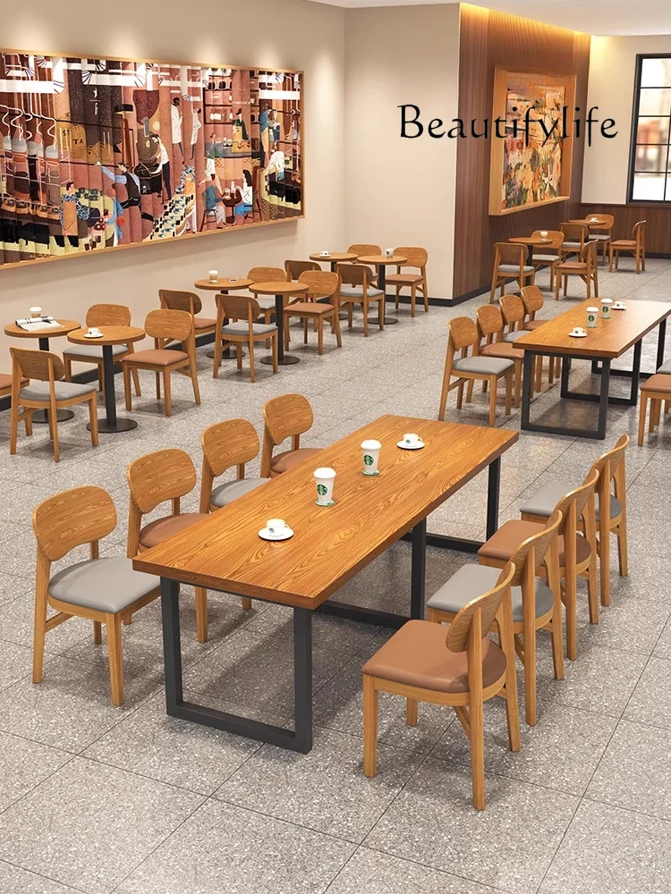 X Tea Shop Retro Solid Wood Dining Chair Backrest Sitting Area Table And Chair Combination Casual Simple Negotiation Long Table