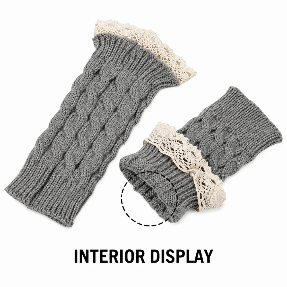 Cozy Lace Trim Fingerless Mittens Long Warm Half Finger Gloves Soft Thicken Women Knitted Gloves Women Use