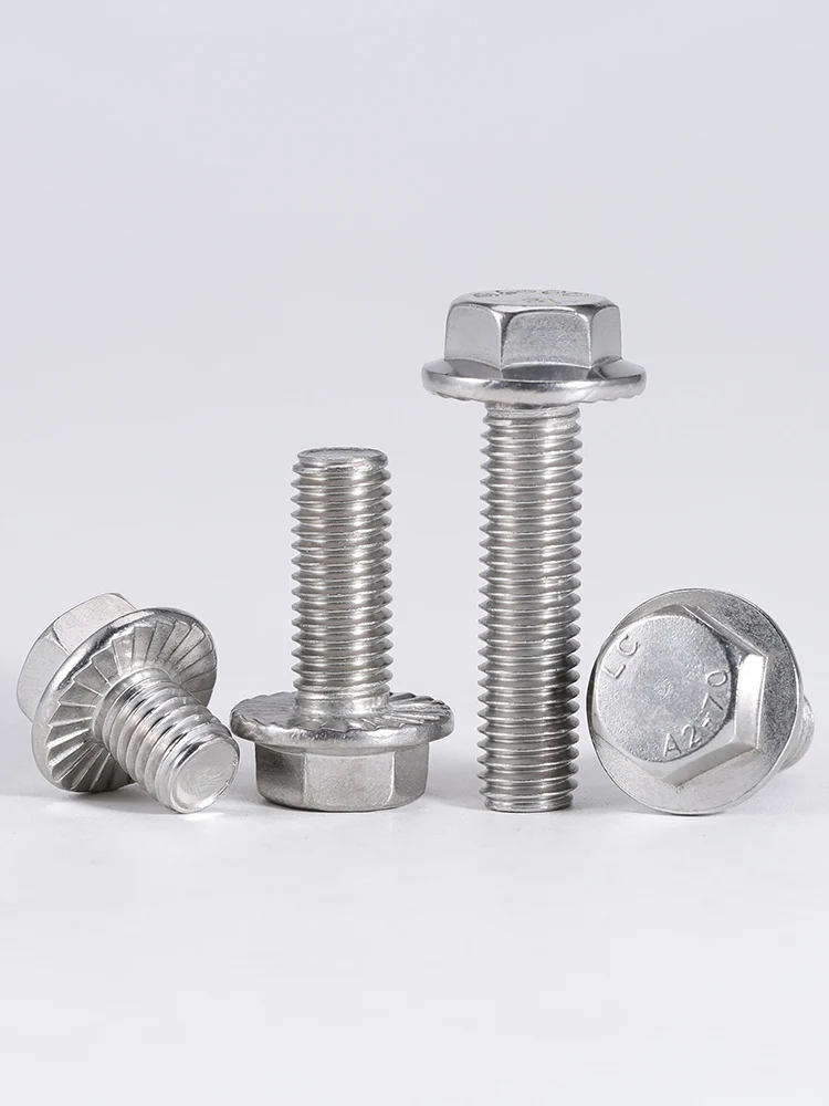 M4 M5 M6 M8 M10 M12 304 A2-70 / 316 สแตนเลส GB5789 หกเหลี่ยมหัว Serrated หน้าแปลนสกรู Hex เครื่องซักผ้าหัว Bolt