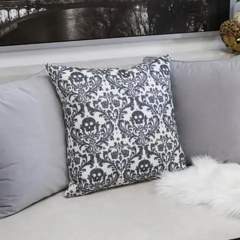 Black and White Skull Throw Pillow – Day of the Dead Accent Cushion, Decorative Cushion for Home, Sofa, or Chair