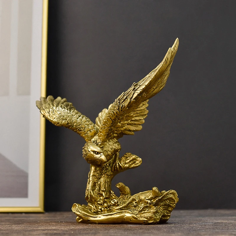 Resin Golden Eagle Statue Art Animal Model Collection Ornament Home Office Desktop Feng Shui Decoration Figurines