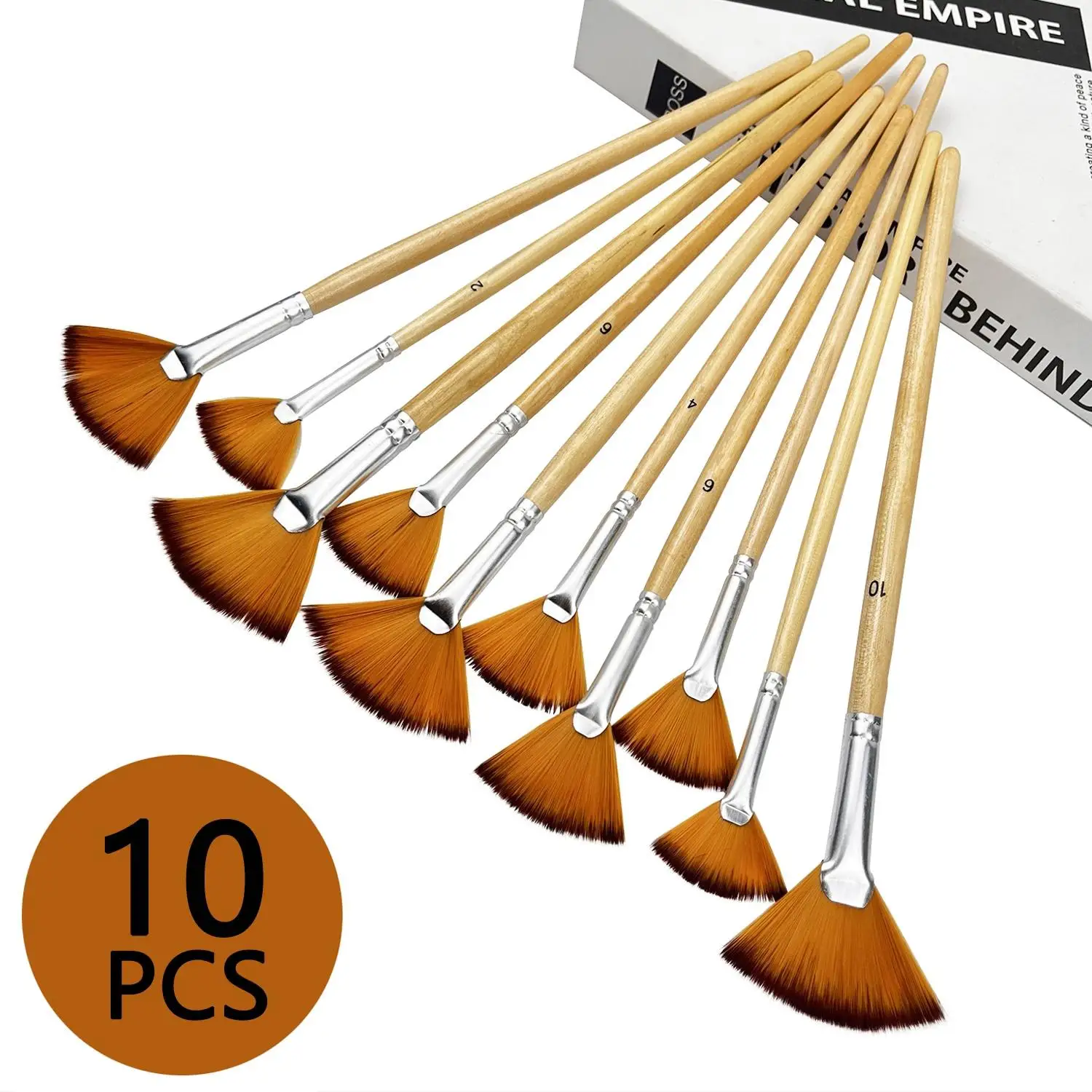 10pcs Fan Style Brushes -2 Sets of 5 Models, with Long Wooden Handles, Suitable for Watercolor, Oil Painting, Acrylic and Pink