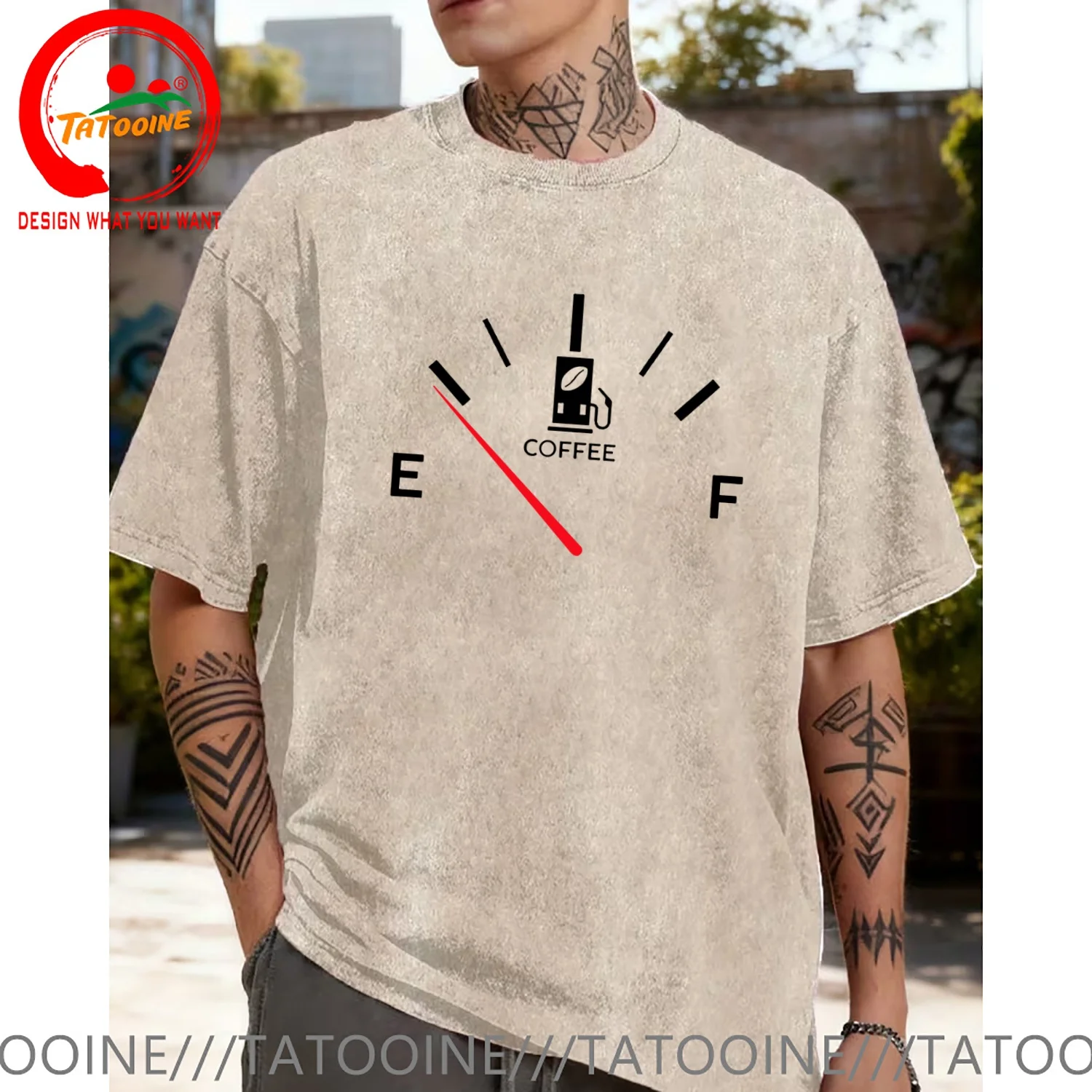 Funny Design Coffee Fuel Gauge Indicator Print  Shirt Men Fashion Trendy Casual Clothing Stylish Tops Tee Shirt Leisure Tshirt