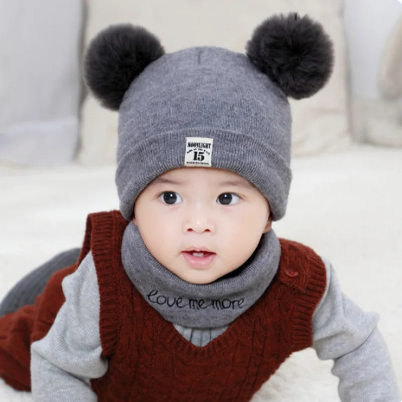 Autumn Winter Baby Warm Knitted Hats With Pom Kids Knit Beanie Hat Solid Color Children Hat For Boys Girls Accessories