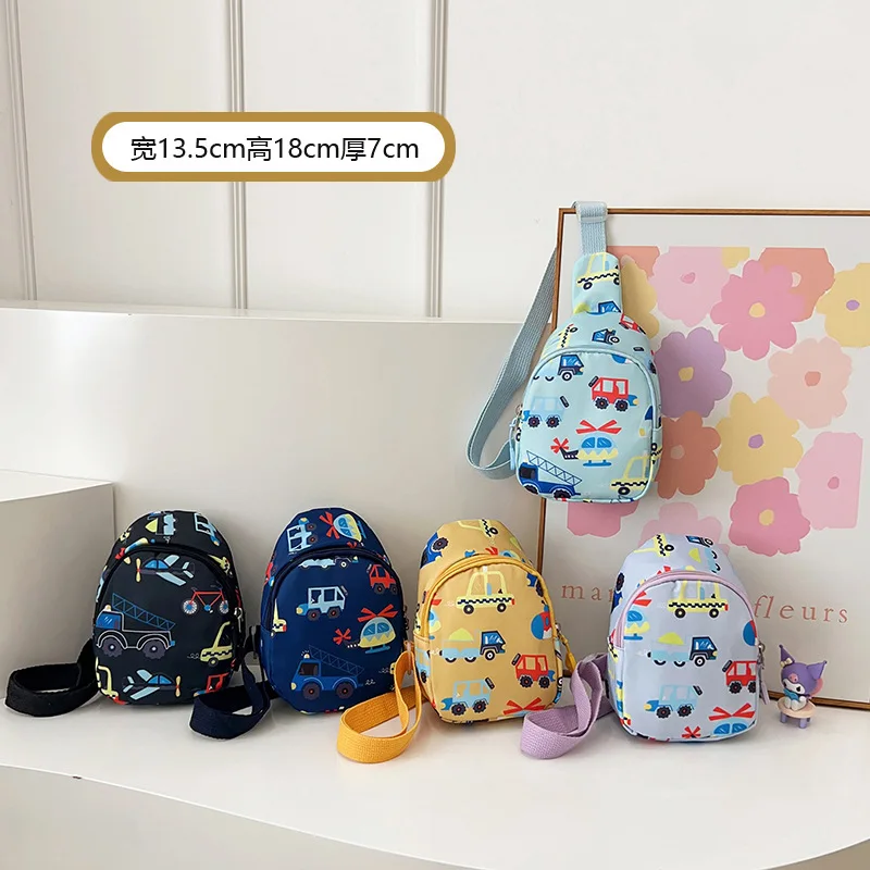 Cute graffiti car children's chest bag, snack storage, Kawaii waterproof polyester girl single-shoulder crossbody backpack