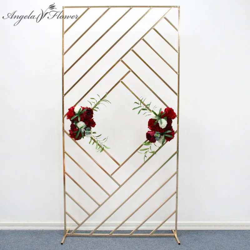 2M Gold-Plated Iron Square Screen Shelf Wedding Arch Geometric Frame Flower Stand Party Supplies Banquet Backdrop Display Props