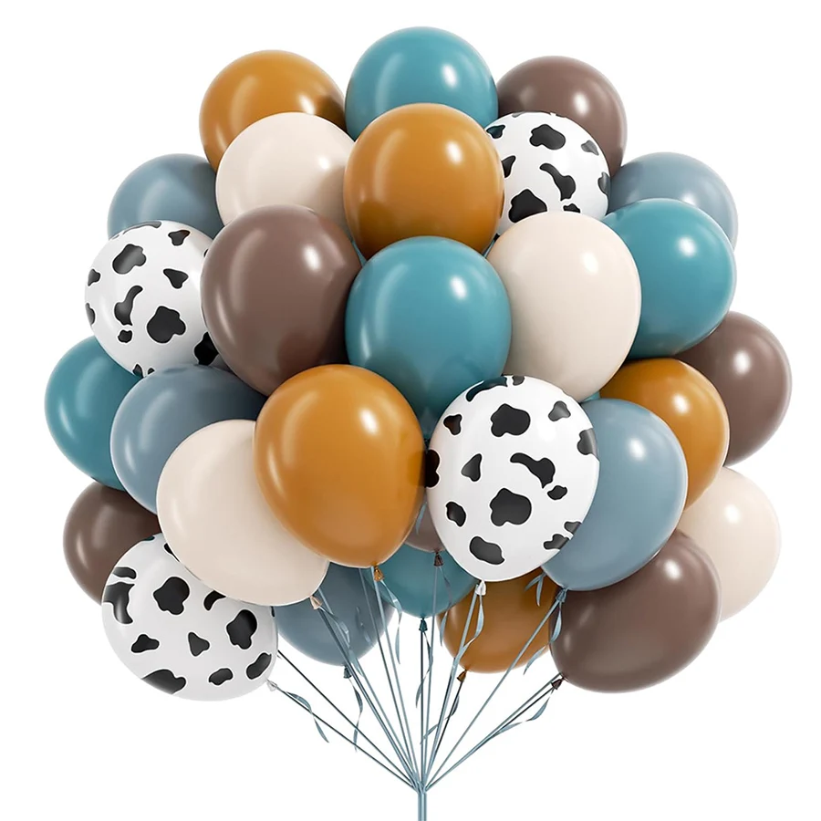 40 Stück 12 Zoll braune, blaue, sandfarbene und weiße Kuh-Latexballons-Set für Cowboy-Western-Farm-Erst-Rodeo-Babyparty-Geburtstagsfeier-Dekoration – Detail 1