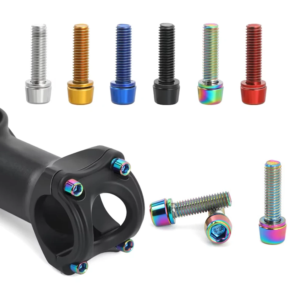 6pcs/set Bicycle Handlebar Screws M5*18MM Titanium-plated Colorful Steel MTB Bike Handle Bar Stem Riser Bottle Holder Bolts