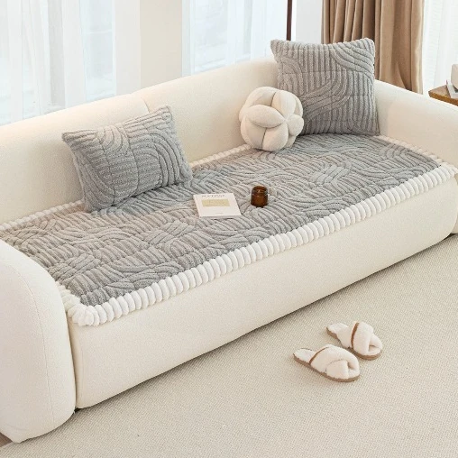 Lamb Wool Sofa Cushion Winter Ultra Thick Warm Plush Pad Soft Silicone Anti Slip Sofa Cover Dustproof Living Room Decoration