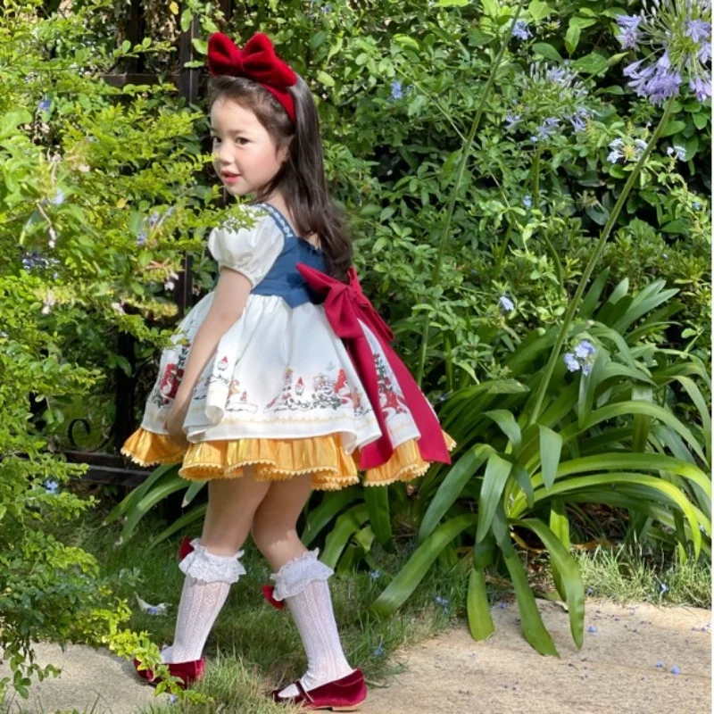 Spanish Bow Snow White Princess Dress Girls Lolita Vestido Children Birthday Eid Easter Party Ball Gown Kids Lace Boutique Cloth