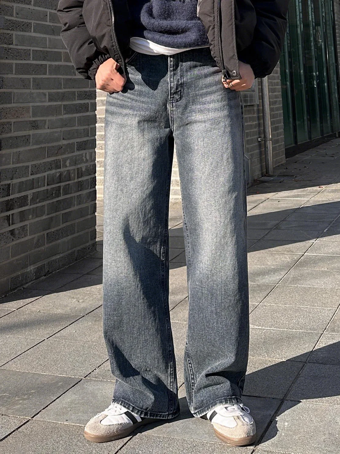 

TANGZ Studio Men's Straight Leg Jeans CleanFit Floor-Length Korean Style Casual Loose Fit Denim Pants mid Waist Zipper