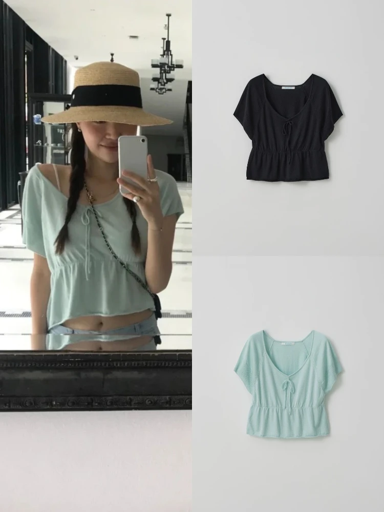 

Вязаный топ East Gate с V-образным вырезом и завязками на талии ort Sve Fre для похудения Ice Silk Women's Faion