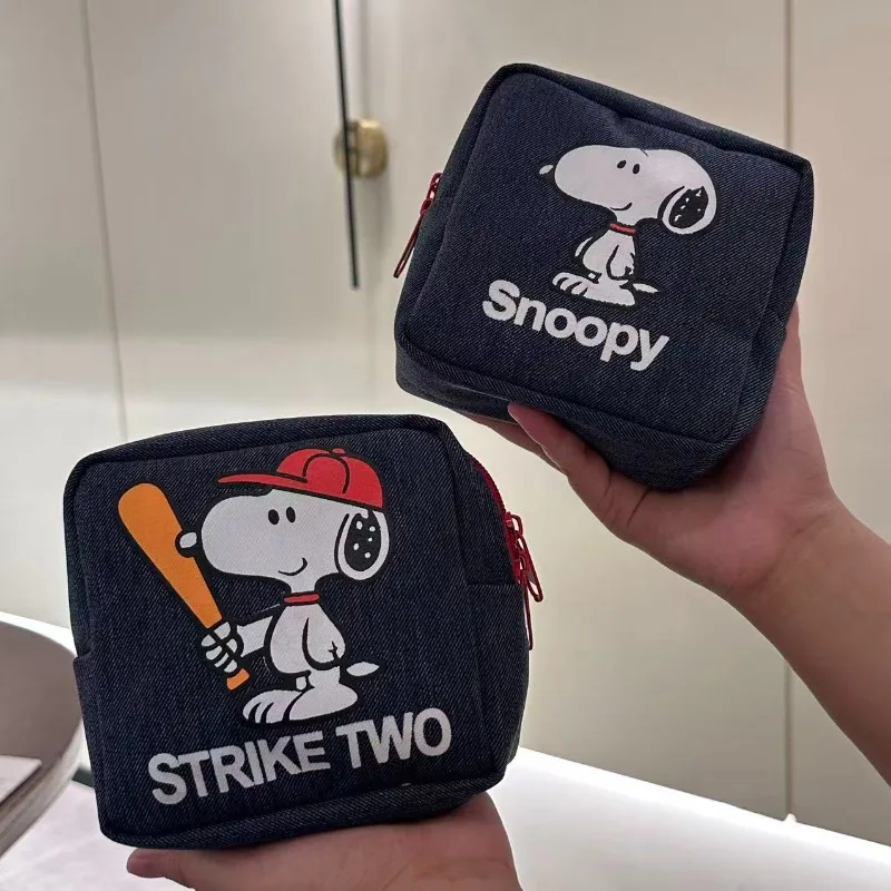YOUMAI New Denim Snoopy Small Square Bag Cosmetic Storage Makeup Bag Playing Baseball Snoopy Cute Women's Bag Birthday Gift