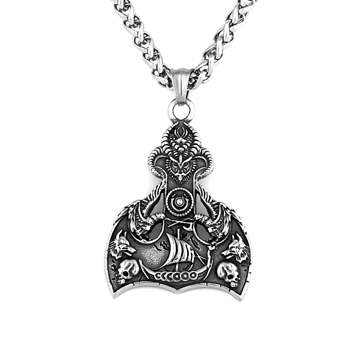 Viking Anchor Wolf Head Crow European and American Style Dragon Boat Pendant Tidal Men's Stainless Steel Pendant Necklace