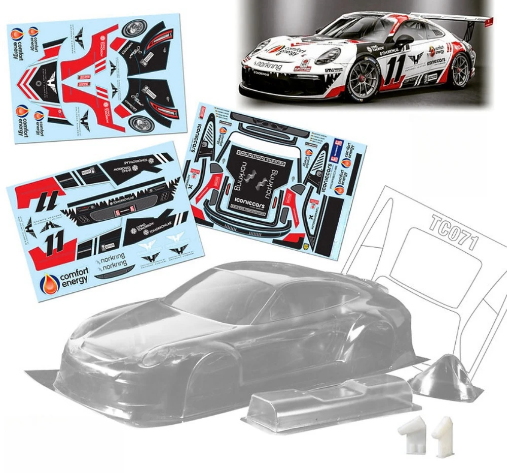 Scale 1:10 Porsch 911 RSR Clear body shell set fit RC Drift Chassis 255mm-260mm Wheelbase Tamiya tt01 tt02 Kyosho fazer mk2