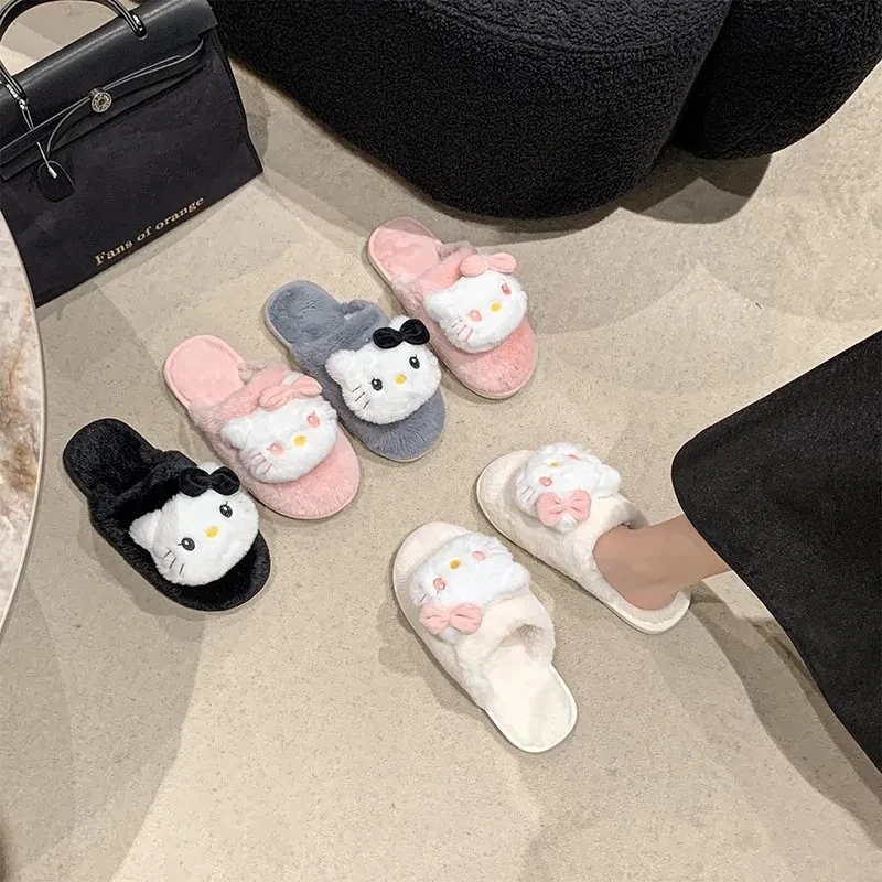 

Y2K Fashion Hello Kitty Baotou Slippers Plush Detachable Plush Cute Cartoon Cotton Slippers Warm And Comfortable EVA Home Shoes